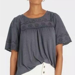 Knox Rose Charcoal Eyelet Blouse